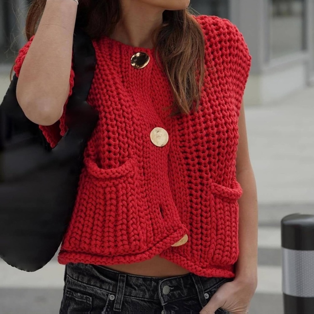 Red Knitted Sweater Vest